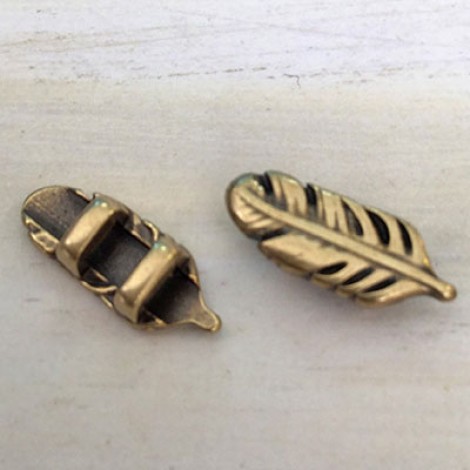 3mm Flat Leather Feather Slider - Ant Brass - Pack of 2 3mm Flat Leather Feather Slider - Ant Brass - Pack of 2