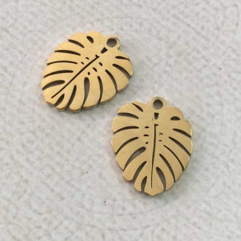 17x14x1mm Gold Plated 316 Stainless Steel High Quality Monstera Leaf Charms
