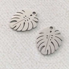 17x14x1mm Unplated 316 Stainless Steel High Quality Monstera Leaf Charms - Pack of 2