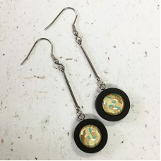 12mm ID Wooden/Stainless Steel Round Earring Long Drop Settings - Black - Per Pair