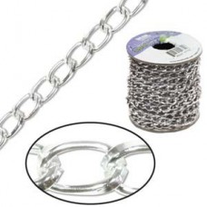 9.3x5.3mm Aluminium Chain - Silver - 6.09m (20ft) Spool