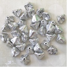 8x6mm Czech Flower Cups - Chalk White Labrador Full (Silver) - Pack of 10