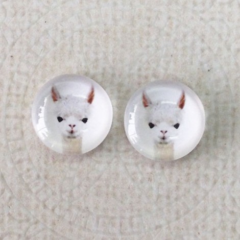 12mm Art Glass Backed Cabochons - Alpaca - Per Pair 12mm Art Glass Backed Cabochons - Alpaca - Per Pair