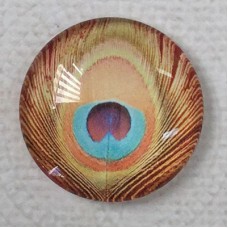 25mm Art Glass Backed Cabochons - Peacock Design 4