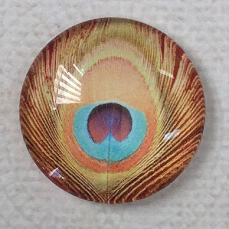 25mm Art Glass Backed Cabochons - Peacock Design 4