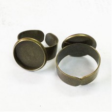 14mm ID Antique Bronze Plated Adjustable Ring with Cabochon Tray