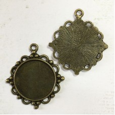 30mm ID Ant Bronze Victorian Style Round Bezel Pendant Settings - Pack of 2