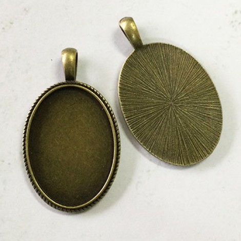 25x35mm ID Ant Bronze Oval Pendant Bezel Frames - Pack of 2 25x35mm ID Ant Bronze Oval Pendant Bezel Frames - Pack of 2