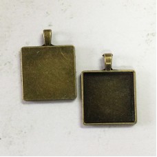 25mm ID Antique Bronze Square Bezel Pendant Setting - Pack of 2