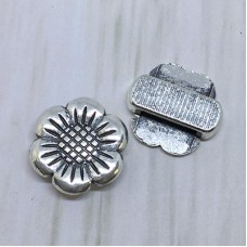18mm (ID10x2mm) Ant Silver Flower Slider for Flat Leather