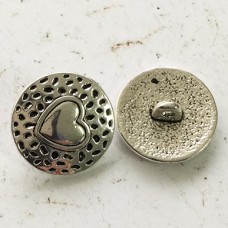 18mm Antique Silver Embossed Heart Metal Button with Shank