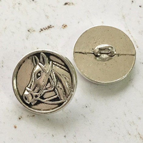 15mm Antique Silver Horse Metal Button with Shank