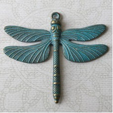 65x70mm Large Dragonfly Focal Pendant - Green patina