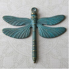 65x70mm Large Dragonfly Focal Pendant - Green patina - Each