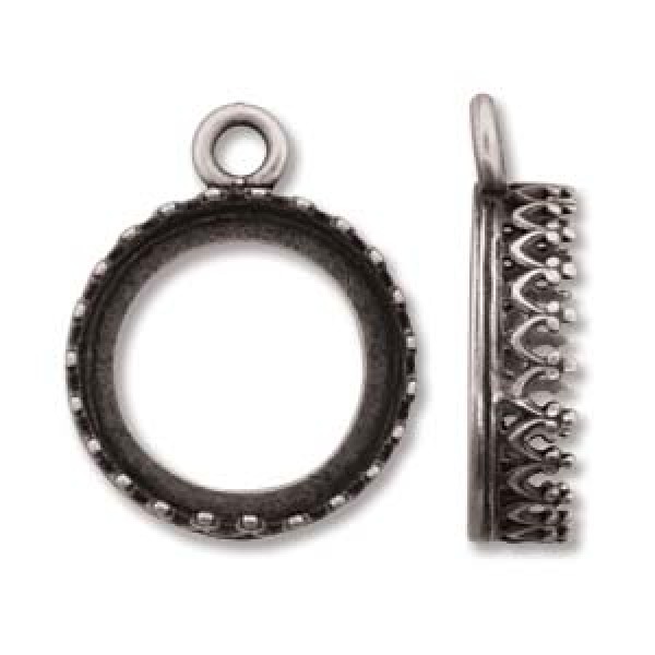 12mm ID JBB Findings Antique Silver Plated Brass Open Back Bezel Drop