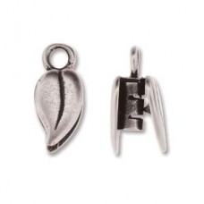 2mm ID Sterling Silver Plated Hidden Crimp Cord End - Leaf - Per Pair