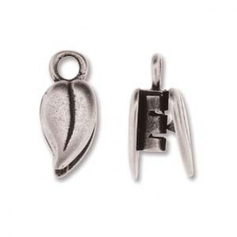 2mm ID Sterling Silver Plated Hidden Crimp Cord End - Leaf - Per Pair 2mm ID Sterling Silver Plated Hidden Crimp Cord End - Leaf - Per Pair