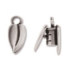 3mm ID St Silver Plated Hidden Crimp Cord End - Leaf - Per Pair