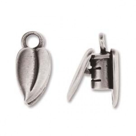 3mm ID St Silver Plated Hidden Crimp Cord End - Leaf - Per Pair