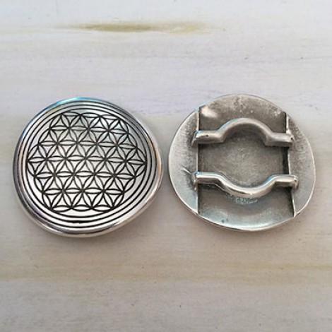 32mm (20x2mm) ID Flat Leather Curved Round Mandala Ant Silver Slider - Each