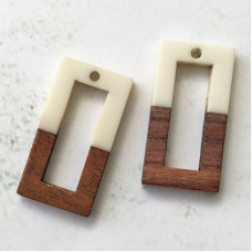 28x15x3mm Cream Resin & Wood Rectangle Earring Drops with 2mm hole size 