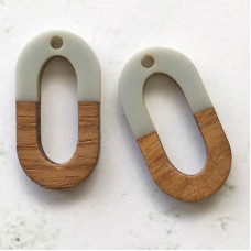28x15x3mm Grey Resin & Wood Oval Earring Drops with 2mm hole size 