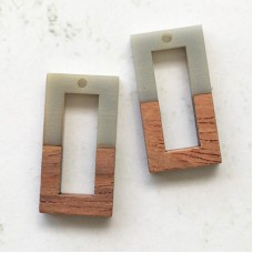 28x15x3mm Grey Resin & Wood Rectangle Earring Drops with 2mm hole size 