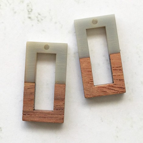 28x15x3mm Grey Resin & Wood Rectangle Earring Drops with 2mm hole size 