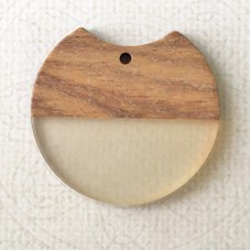 35x3mm Matte Translucent Resin & Wood Cut-Out Circle Pendant or Earring Drop with 2mm hole size 