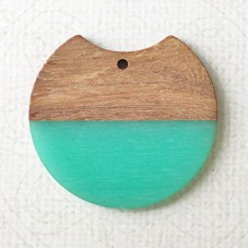 35x3mm Matte Aqua Resin & Wood Cut-Out Circle Pendant or Earring Drop with 2mm hole size 