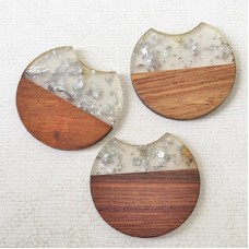 35x3mm Silver Foiled Clear Resin & Wood Cut-Out Circle Pendant or Earring Drop with 2mm hole size 
