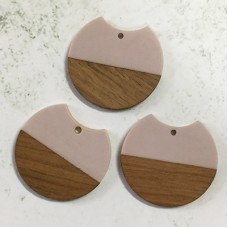 35x3mm Matte Mauve Resin & Wood Cut-Out Circle Drop with 2mm hole size - Each