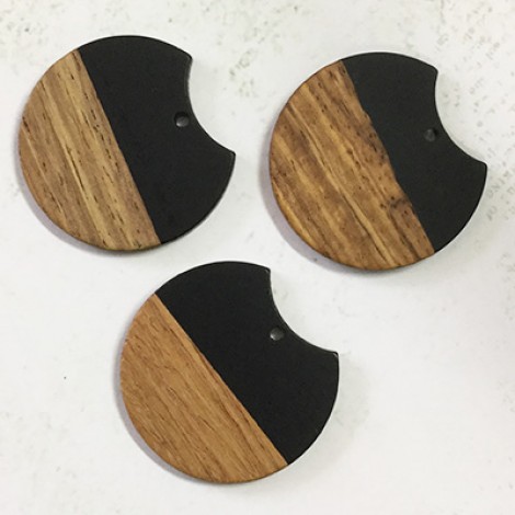 35x3mm Matte Black Resin & Wood Cut-Out Circle Pendant or Earring Drop with 2mm hole size 