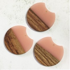 35x3mm Matte Pink Resin & Wood Cut-Out Circle Pendant or Earring Drop with 2mm hole size 