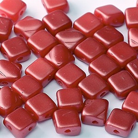 6mm 2-Hole Silky Beads - Alabaster Pastel Dk Coral - Pack of 40