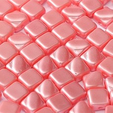 6mm 2-Hole Silky Beads - Alabaster Pastel Lt Coral - Pack of 40