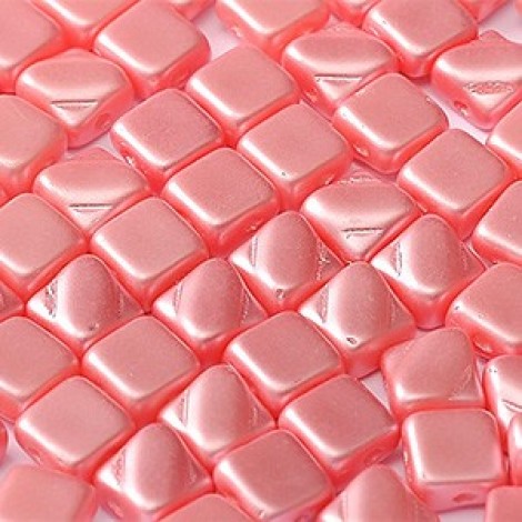 6mm 2-Hole Silky Beads - Alabaster Pastel Lt Coral - Pack of 40