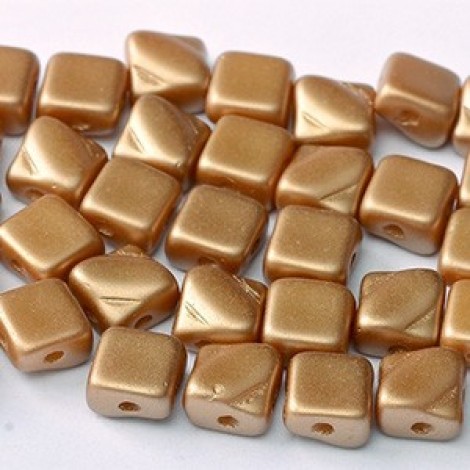 6mm Cz 2-Hole Silky Beads - Alabaster Pastel Amber - Pack of 40
