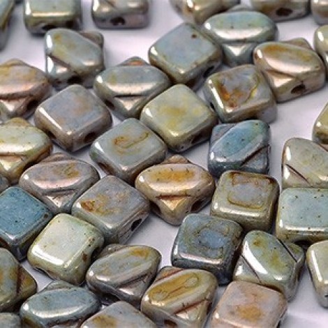 6mm Cz 2-Hole Silky Beads - Alabaster Blue Luster - Pack of 40 6mm Cz 2-Hole Silky Beads - Alabaster Blue Luster - Pack of 40