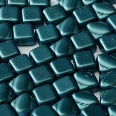 6mm Cz 2-Hole Silky Beads - Alabaster Pastel Petrol - Pack of 40
