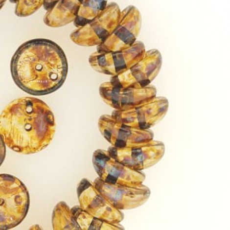 8mm Czech 2-Hole Piggy Beads - Picasso Amber- Pack of 50 8mm Czech 2-Hole Piggy Beads - Picasso Amber- Pack of 50