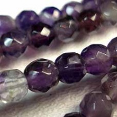 6mm Faceted Natural Amethyst Round Gemstone Beads - Strand