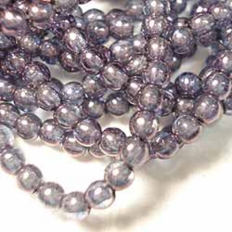 3mm Transparent Amethyst Lustre Czech Round Beads - Pack of 100