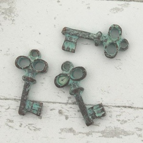 18mm Greek Metal Ancient Key Charm - Turq Patina