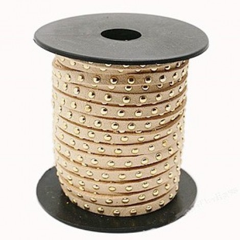 5x2mm Beige/Gold Studded Microfiber Faux Suede Cord - 18.22 metre roll