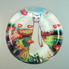 33mm Flat Round Glass Cabochon - Angelic Cat in Garden - Pack of 5