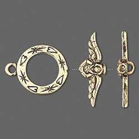 18x16mm Angel Wings/Heart Toggle Clasp - Antique Gold - Each 18x16mm Angel Wings/Heart Toggle Clasp - Antique Gold - Each