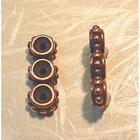 15mm TierraCast Beaded 3 Hole Spacer Bars - Antique Copper