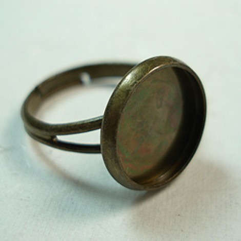 Antique Brass Adjustable Ring with 13mm Bezel Pad - Pack of 4