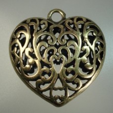 50mm Antique Bronze Filigree Heart Pendants